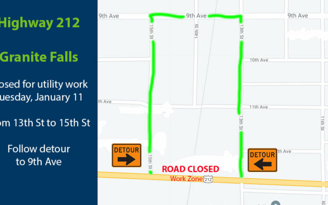 Hwy 212 in Granite Falls will close January 11 for one day