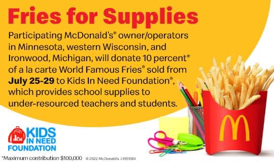 McDonald’s to Donate a Portion of Sales to Provide School Supplies to Local Under-Resourced Schools