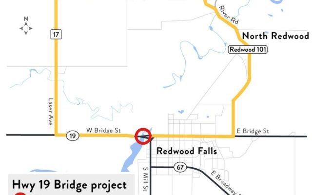 Hwy 19 Redwood Falls bridge closure begins Aug. 31 for concrete deck pour