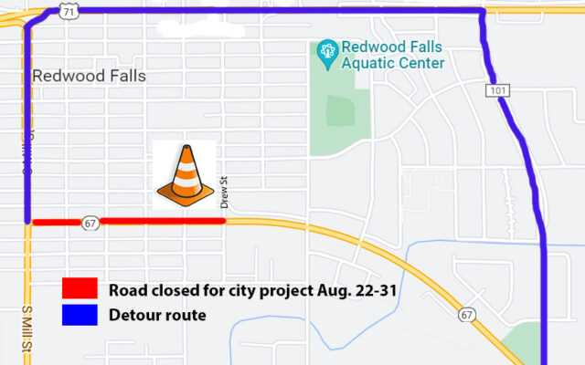 Hwy 67 will close August 22 in Redwood Falls for city project