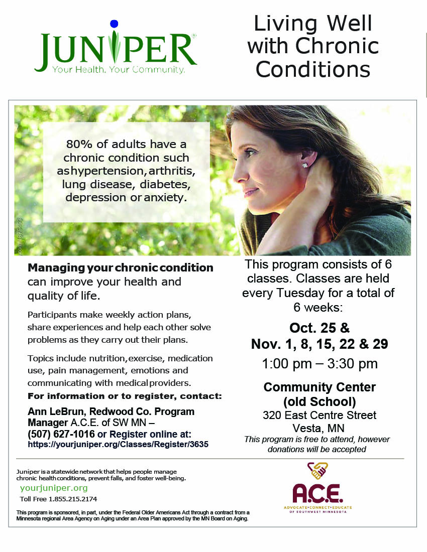 <h1 class="tribe-events-single-event-title">Living Well with Chronic Conditions Class – Vesta, MN</h1>