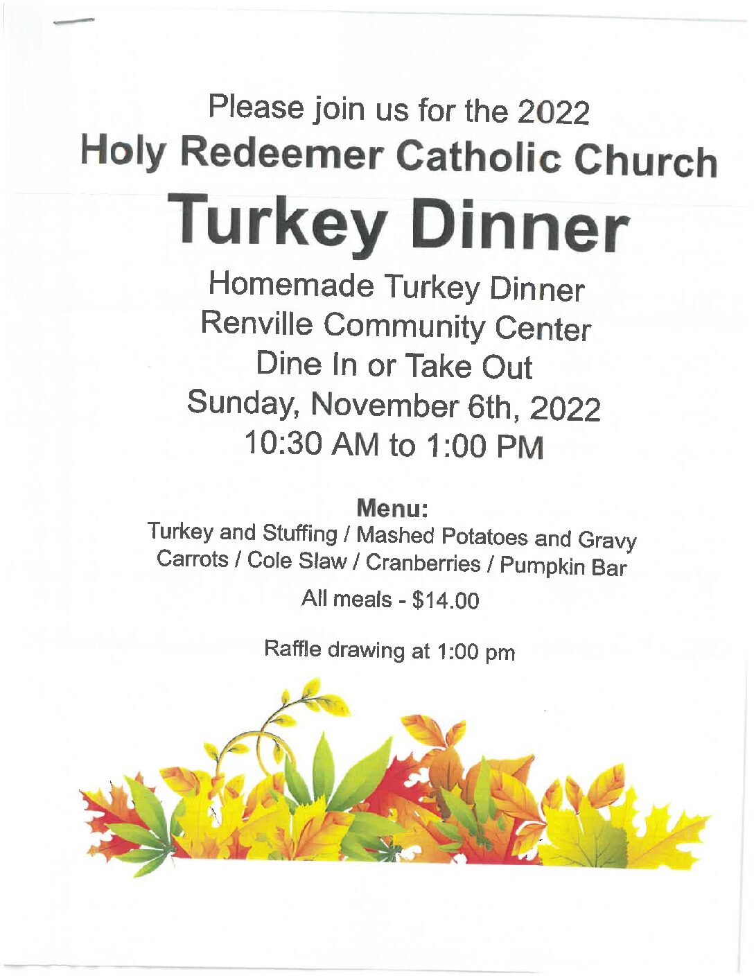 <h1 class="tribe-events-single-event-title">Holy Redeemer Catholic Church Turkey Dinner</h1>