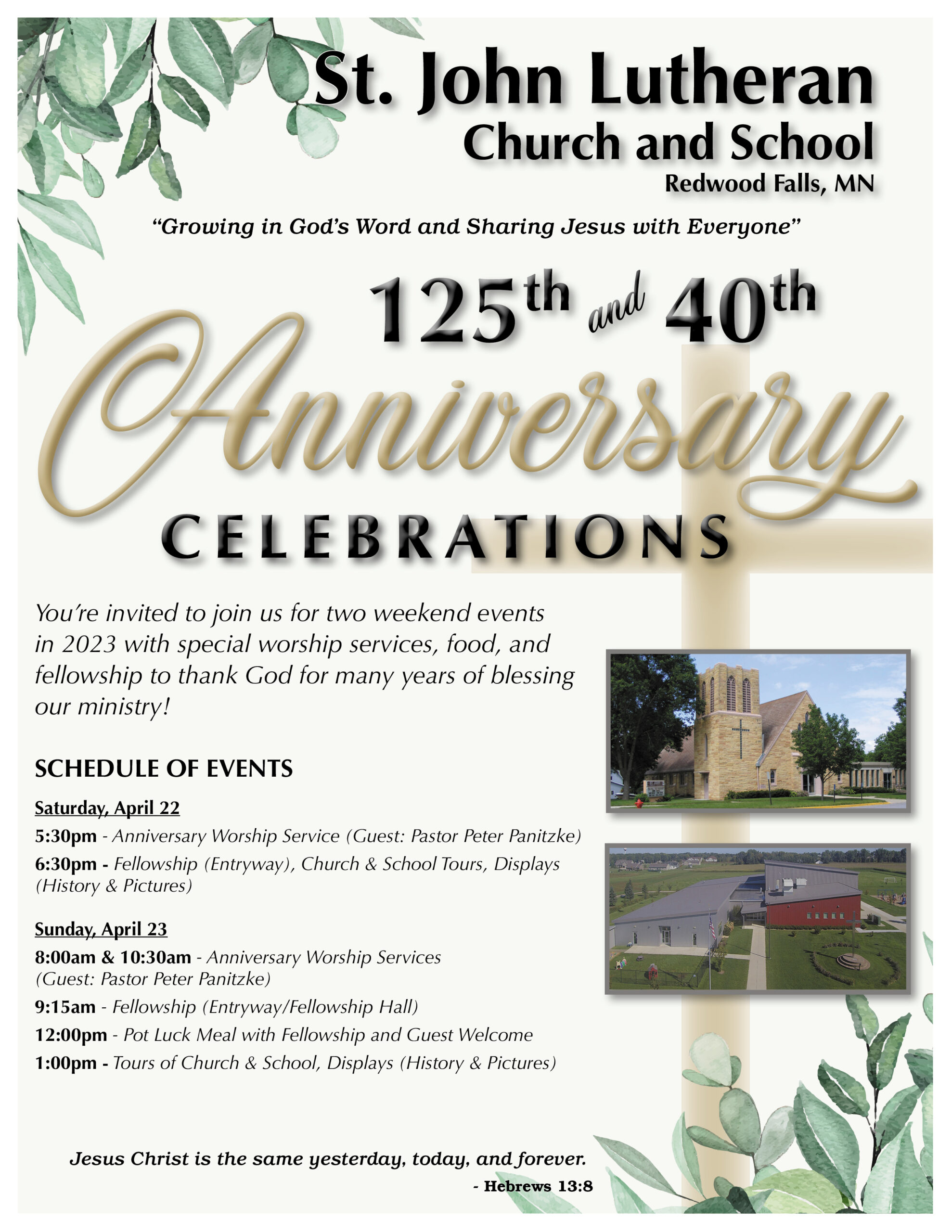<h1 class="tribe-events-single-event-title">St. John Lutheran Church (Redwood Falls) Church 125th & School 40th Anniversary</h1>