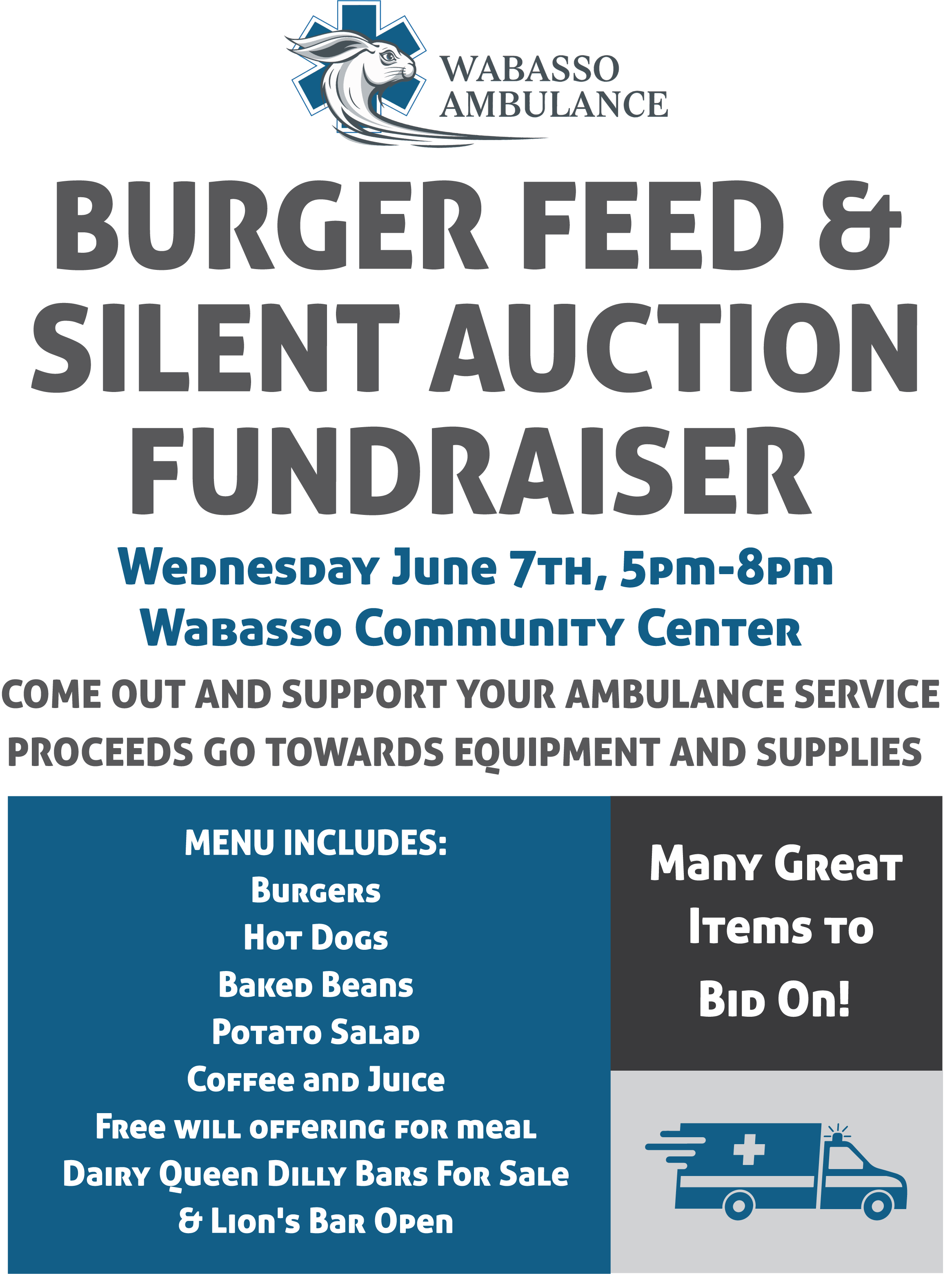 <h1 class="tribe-events-single-event-title">Wabasso Ambulance Burger Feed & Silent Auction</h1>
