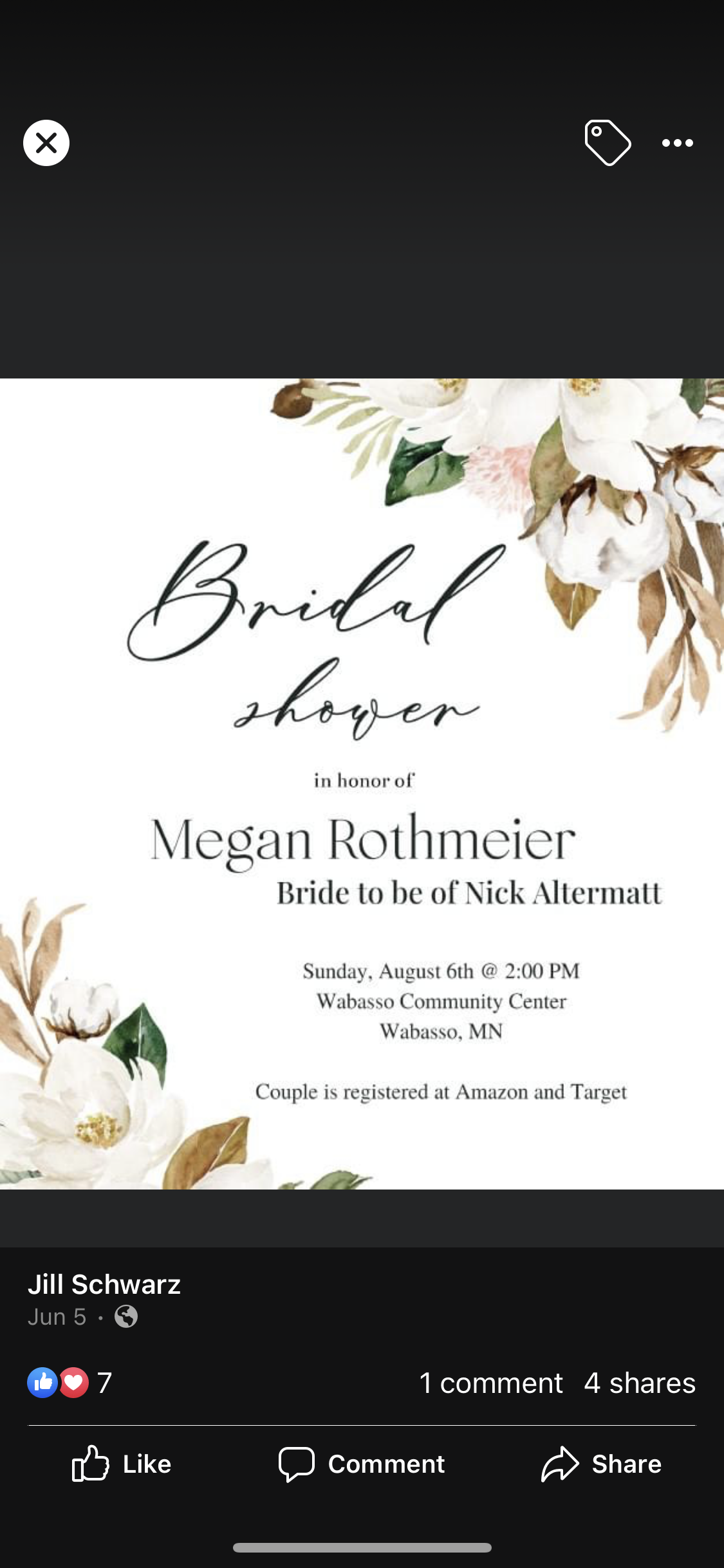 <h1 class="tribe-events-single-event-title">Bridal Shower for Megan Rothmeier</h1>