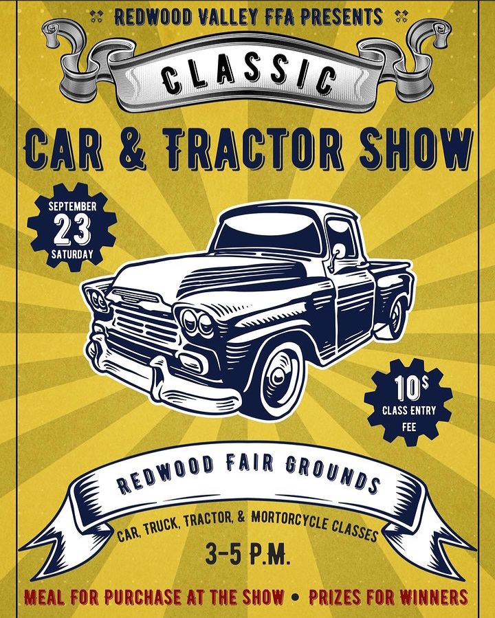 <h1 class="tribe-events-single-event-title">Redwood Valley FFA Presents Classic Car & Tractor Show</h1>