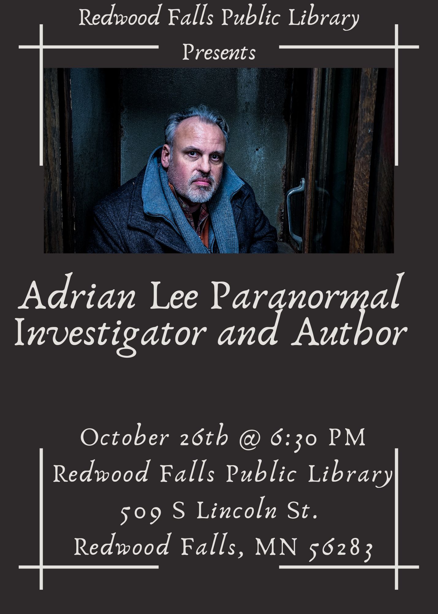<h1 class="tribe-events-single-event-title">Adrian Lee Paranormal Investigator and Author</h1>