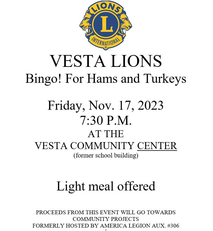 <h1 class="tribe-events-single-event-title">Vesta Lions Bingo for Hams and Turkeys</h1>