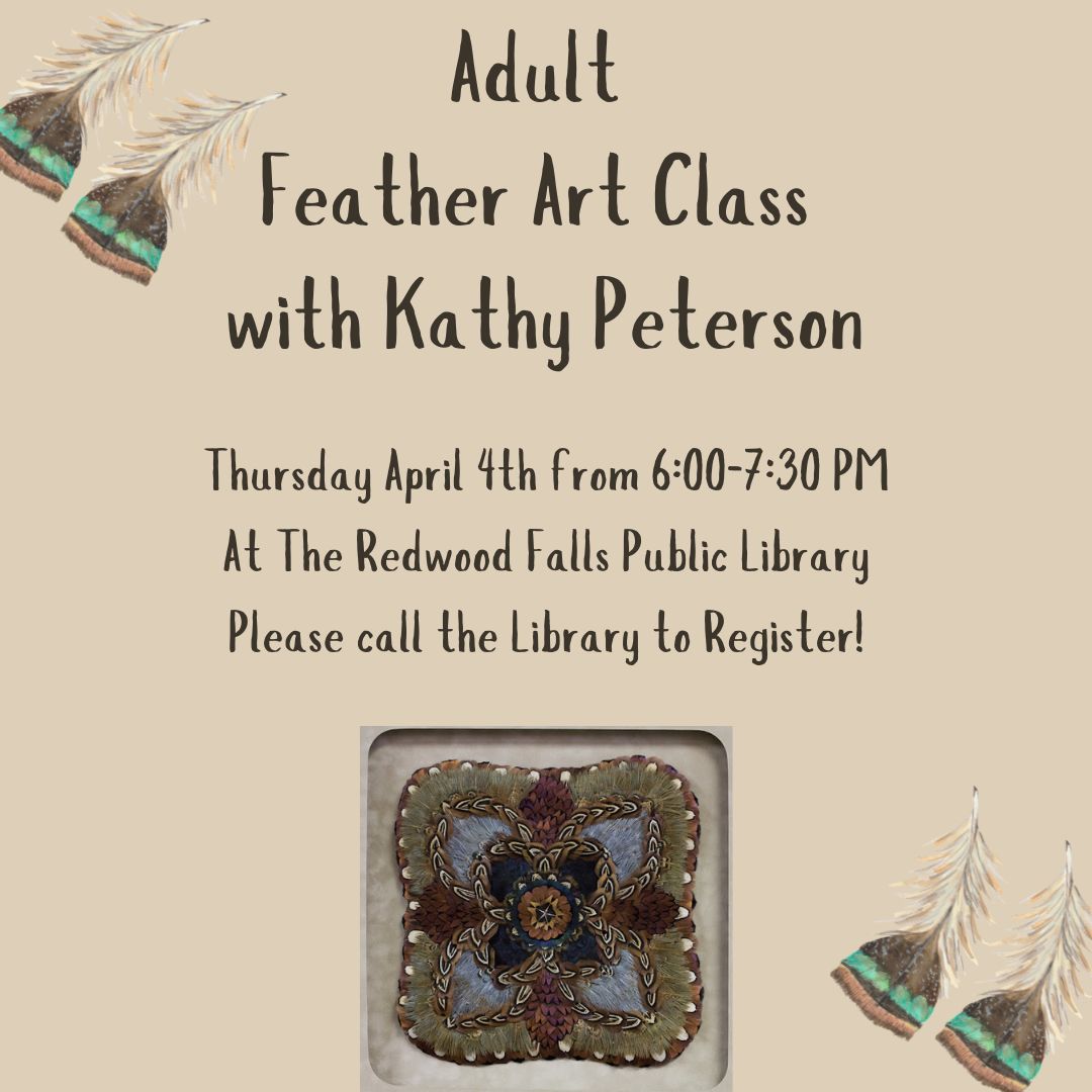 <h1 class="tribe-events-single-event-title">Adult Feather Art Class at the Redwood Falls Library</h1>